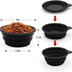 5" Portable and Foldable Small Dog Bowl-Black (5 Pieces)