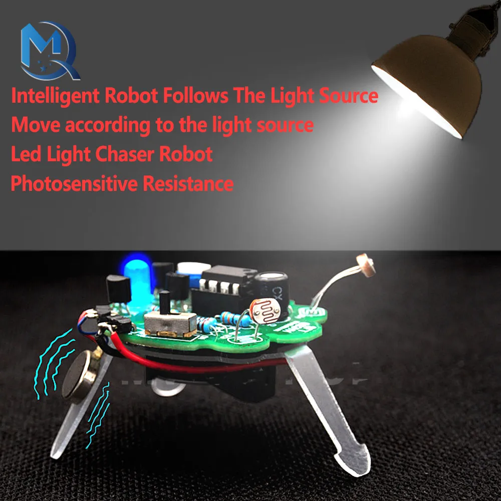 Robot que sigue la luz – Mini robot LED con sensor fotosensible, juguete DIY educativo