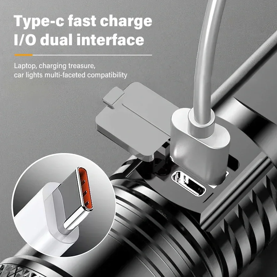 Linterna LED táctica recargable (2000LM, zoom, USB) - Imagen 5