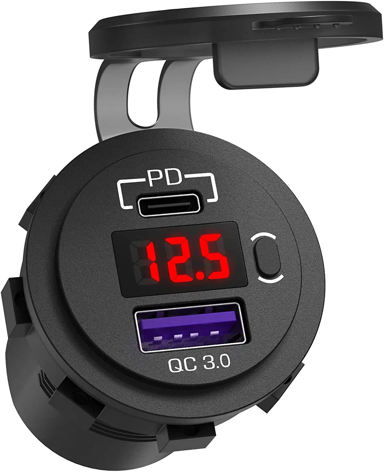 Cargador USB C para coche – Enchufe 12V/24V con pantalla LED e interruptor - Imagen 8