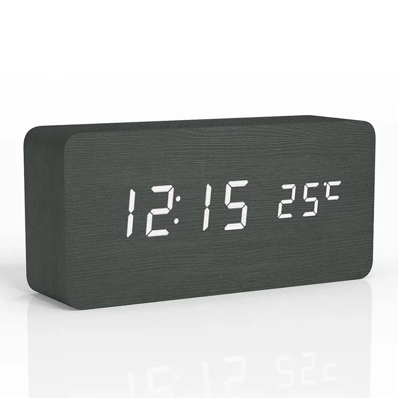 Reloj despertador digital de madera con temperatura - Imagen 7