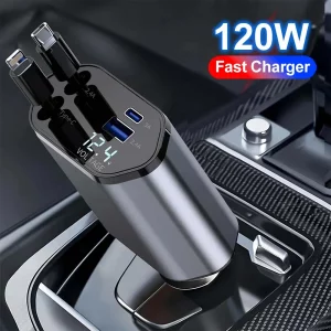 Cargador retráctil para coche 4 en 1 (120W, 2 USB)